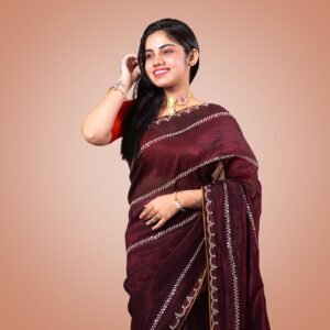 Kayaaz Women's Georgette Dark Maroon  Saree  With Unstitched Blouse Piece - Image 6