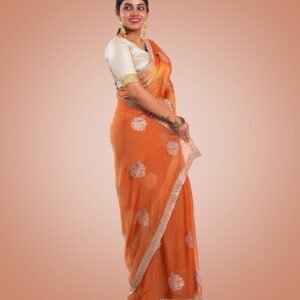 Kayaaz Women's Chiffon Peach Saree  With Unstitched Blouse Piece - Image 7