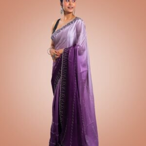 Kayaaz Women's Georgette Pastel Purple Saree  With Unstitched Blouse Piece - Image 8