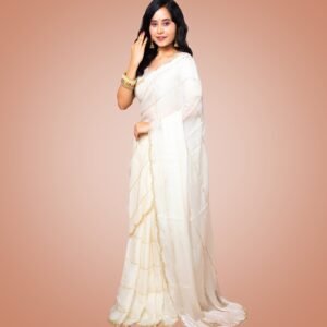 Kayaaz Women's Chiffon White Saree  With Unstitched Blouse Piece - Image 6