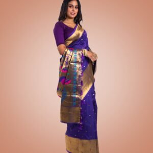 Kayaaz Women's Paithani Purple Saree  With Unstitched Blouse Piece - Image 7