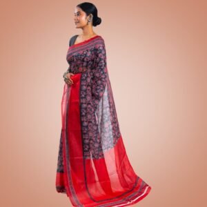 Kayaaz Women's  Linen Black Saree  With Unstitched Blouse Piece - Image 8