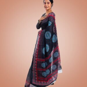 Kayaaz Women's  chanderi Navy Blue Saree  With Unstitched Blouse Piece - Image 7