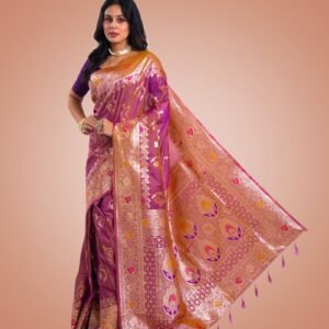 Kayaaz Women's  Mashru silk Mauve Pink  Saree  With Unstitched Blouse Piece - Image 8