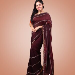 Kayaaz Women's Georgette Dark Maroon  Saree  With Unstitched Blouse Piece - Image 7