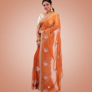 Kayaaz Women's Chiffon Peach Saree  With Unstitched Blouse Piece - Image 6