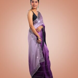 Kayaaz Women's Georgette Pastel Purple Saree  With Unstitched Blouse Piece - Image 7