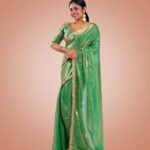 Kayaaz Women's Georgette Mint green Saree  With Unstitched Blouse Piece - Image 6