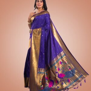 Kayaaz Women's Paithani Purple Saree  With Unstitched Blouse Piece - Image 6