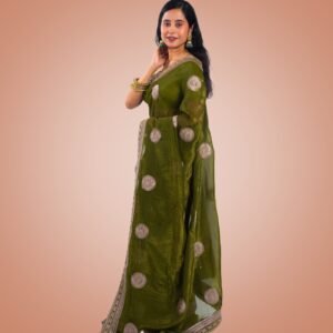 Kayaaz Women's Fancy Army green Saree  With Unstitched Blouse Piece - Image 6