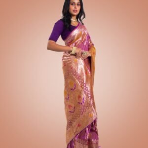 Kayaaz Women's  Mashru silk Mauve Pink  Saree  With Unstitched Blouse Piece - Image 7